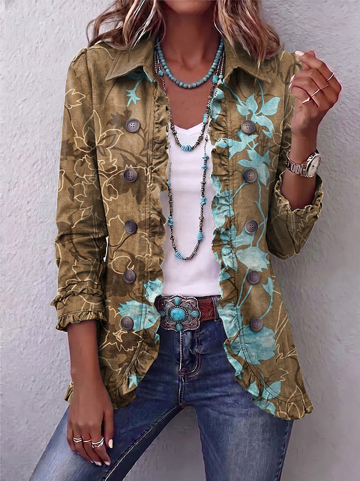 Sundara™ | Casaco Vintage Floral em Gradiente Boho com Rendas