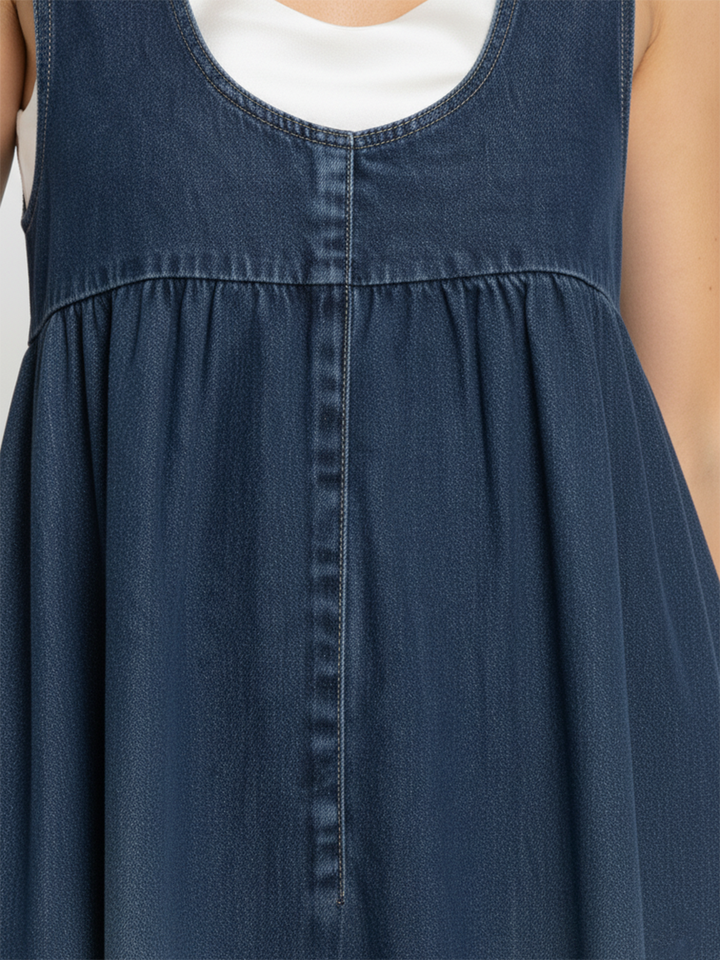 Karen | Vestido Maxí de Denim com Toque Suave e Lavagem Vintage