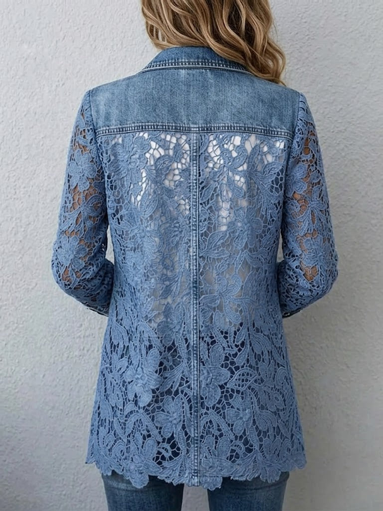 Lacinda™ | Blazer com Painéis de Renda Floral