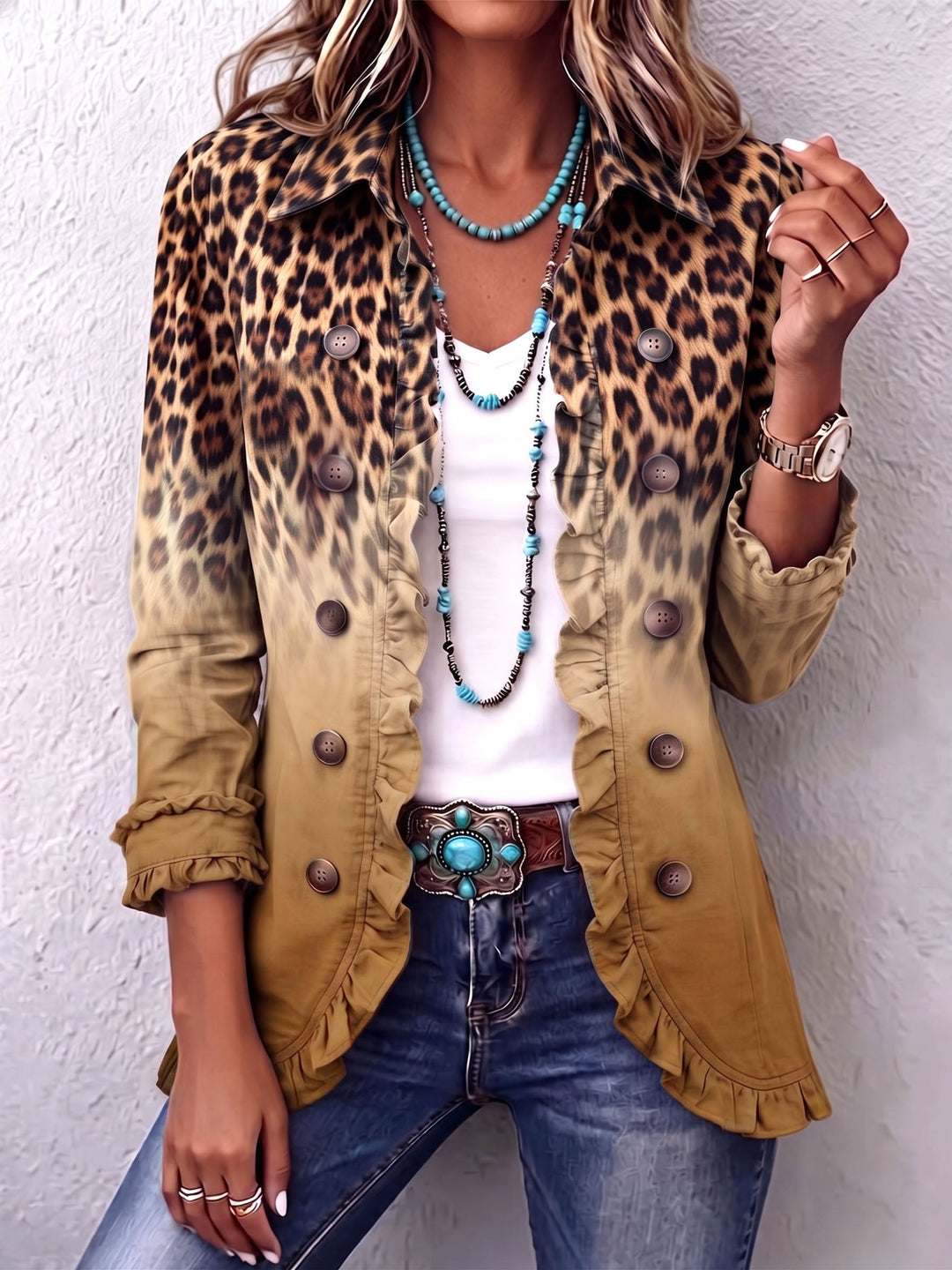Elspeth™ | Blazer com Renda em Ombre de Leopardo
