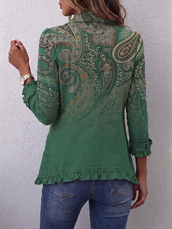 Jemara™ | Casaco Ruffle com Estampa Paisley Boémia