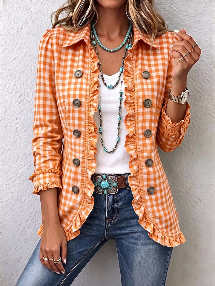 Charlene™ | Casaco de Botões com Ruches em Gingham