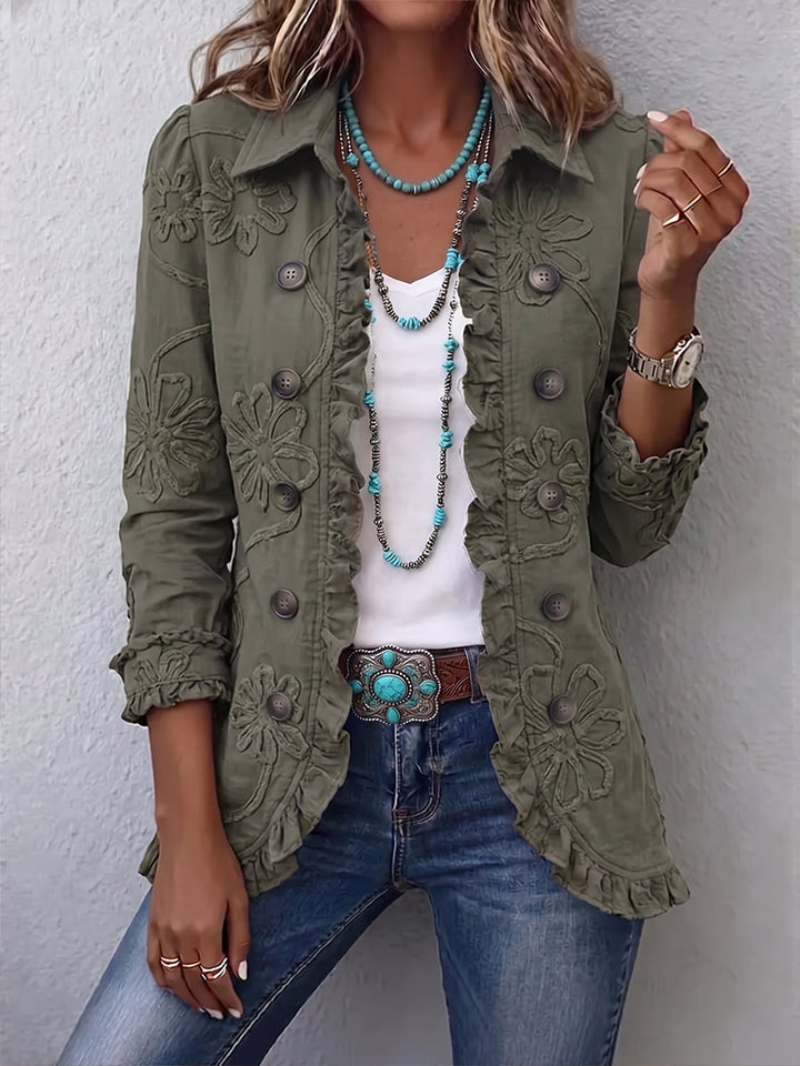 Kamberly™ | Jaqueta Utilitária com Bordado Floral Boho-Chic