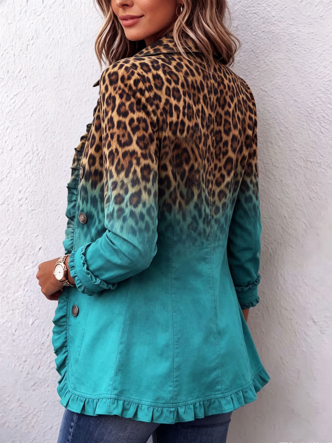 Elspeth™ | Blazer com Renda em Ombre de Leopardo