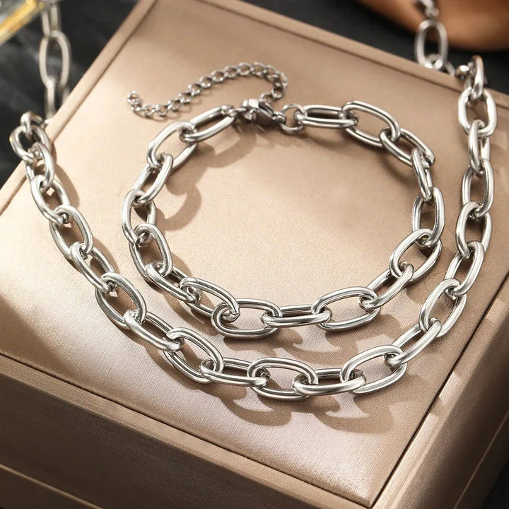 Conjunto Colar e Pulseira de Clip Simples