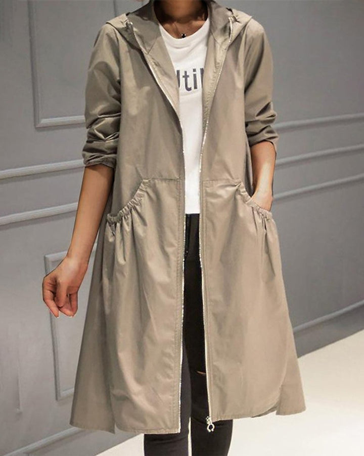 Kathleen | Casaco Trench Longo com Capuz e Zíper