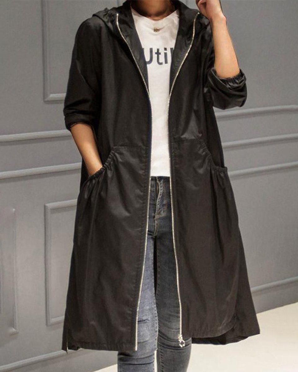 Kathleen | Casaco Trench Longo com Capuz e Zíper