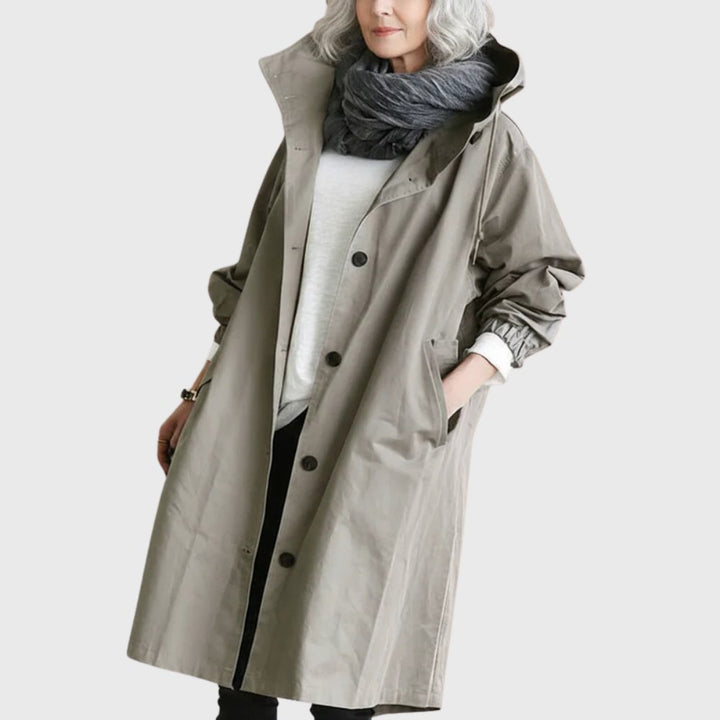 Ruth | Casaco Trench Longo com Capuz e Corte Relaxado