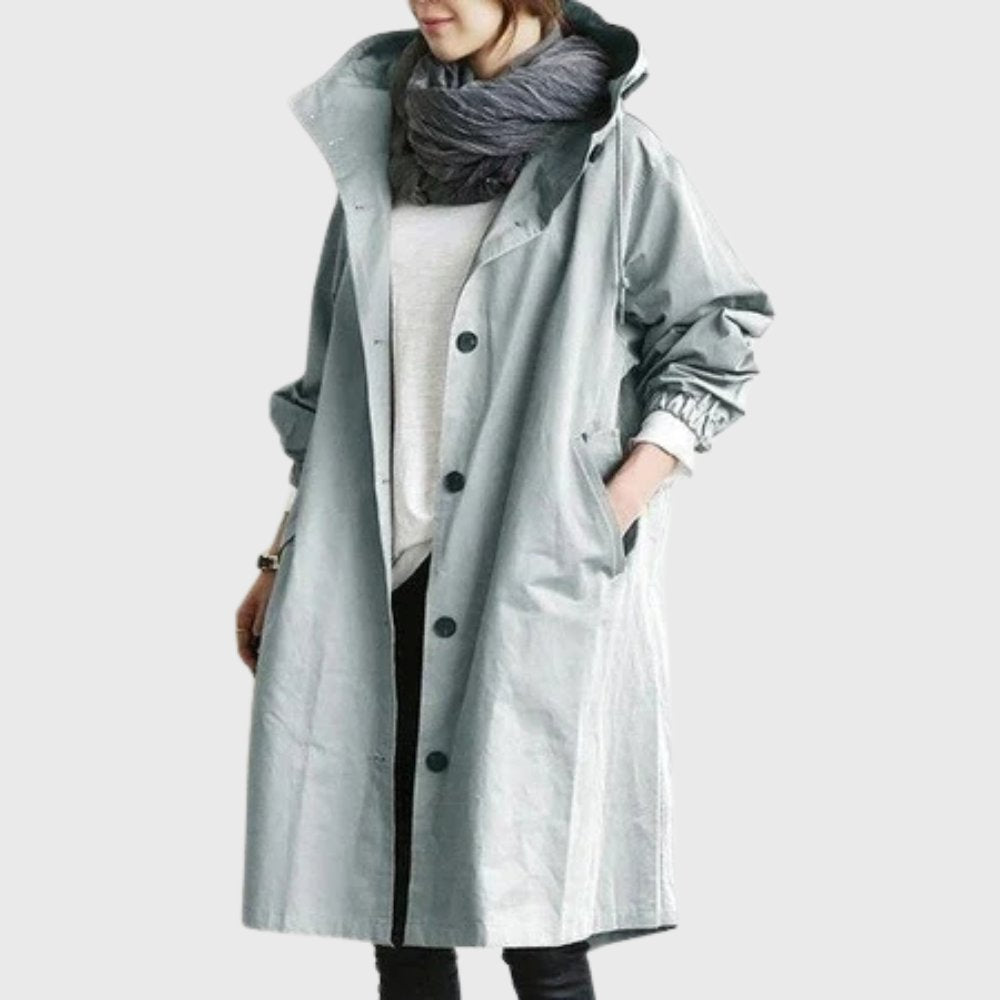 Ruth | Casaco Trench Longo com Capuz e Corte Relaxado