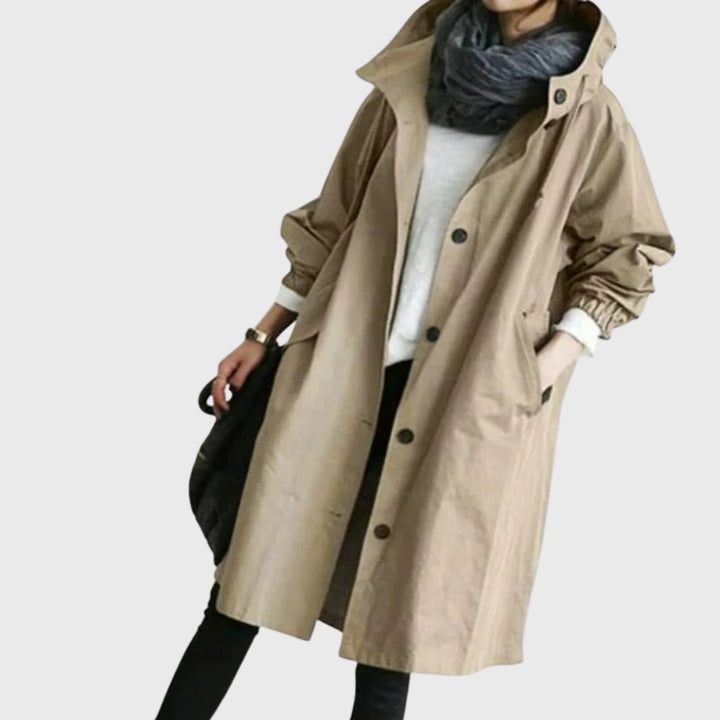 Ruth | Casaco Trench Longo com Capuz e Corte Relaxado
