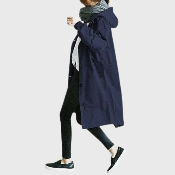 Ruth | Casaco Trench Longo com Capuz e Corte Relaxado