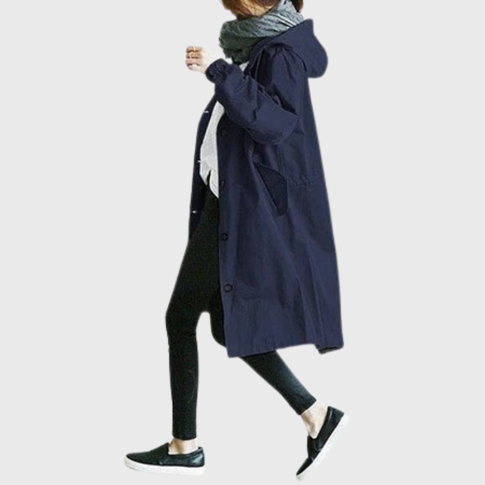 Ruth | Casaco Trench Longo com Capuz e Corte Relaxado