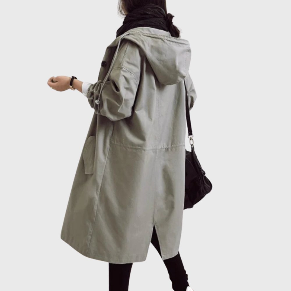 Ruth | Casaco Trench Longo com Capuz e Corte Relaxado