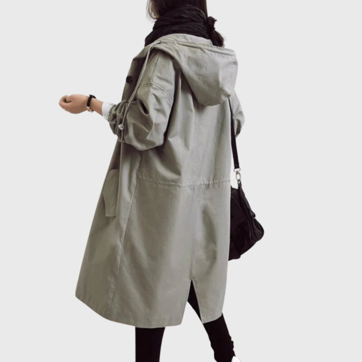 Ruth | Casaco Trench Longo com Capuz e Corte Relaxado