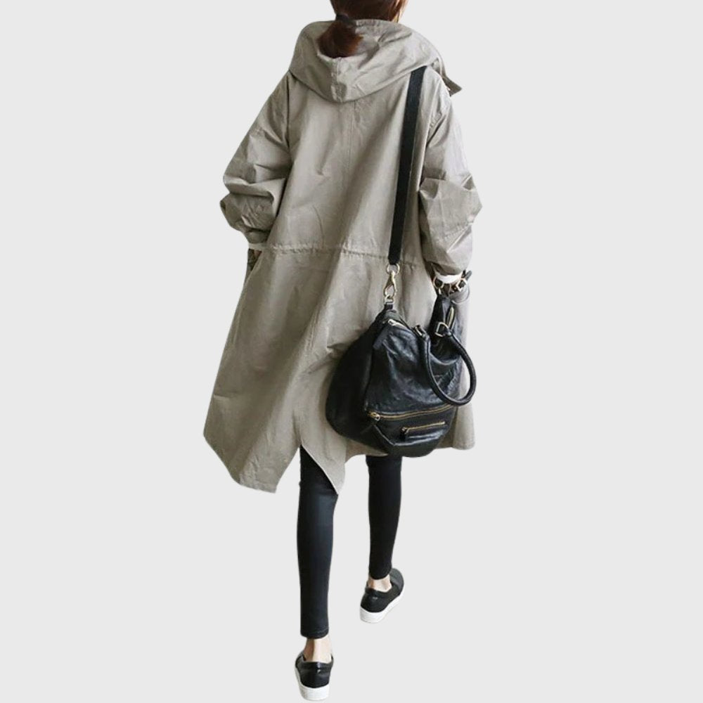 Ruth | Casaco Trench Longo com Capuz e Corte Relaxado