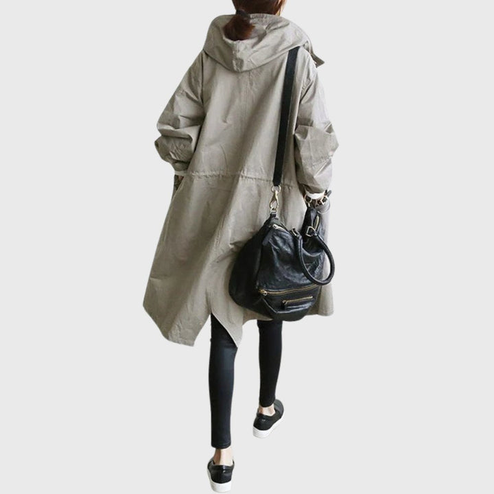 Ruth | Casaco Trench Longo com Capuz e Corte Relaxado