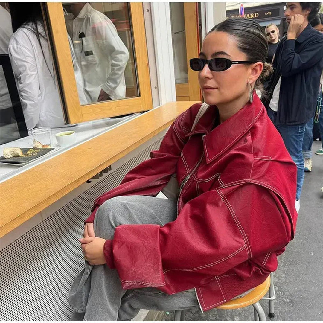 Renée | Casaco Bomber Oversized com Costura em Contraste