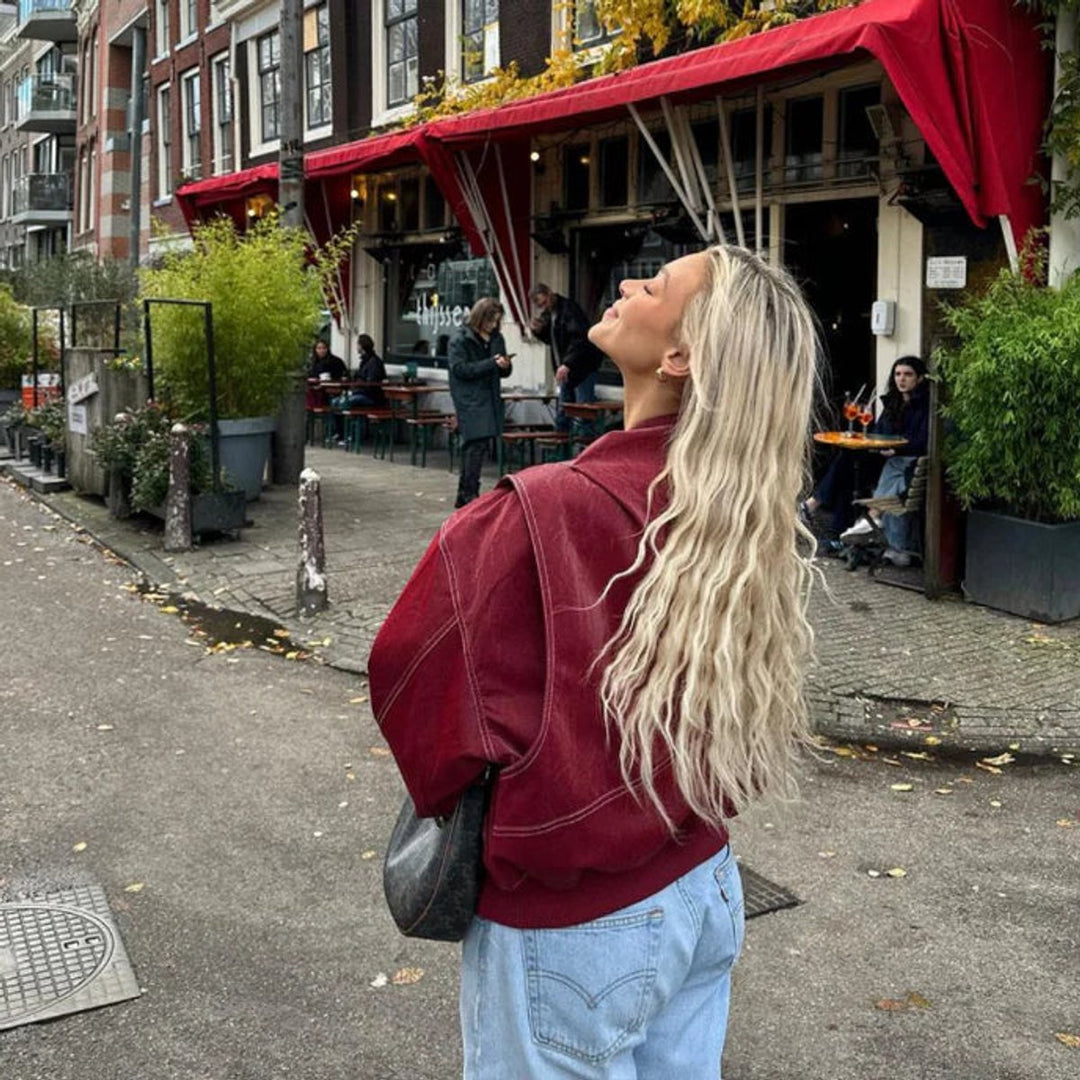 Renée | Casaco Bomber Oversized com Costura em Contraste