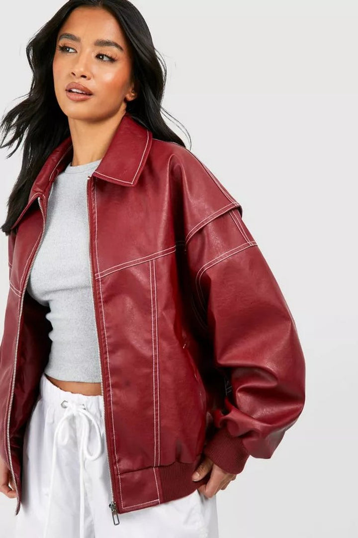 Renée | Casaco Bomber Oversized com Costura em Contraste